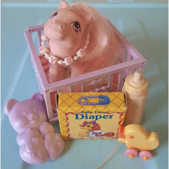 Vintage G1 My Little Pony Baby Cotton Candy with Accessories Hasbro MLP Rare HTF - Picture 1 of 8